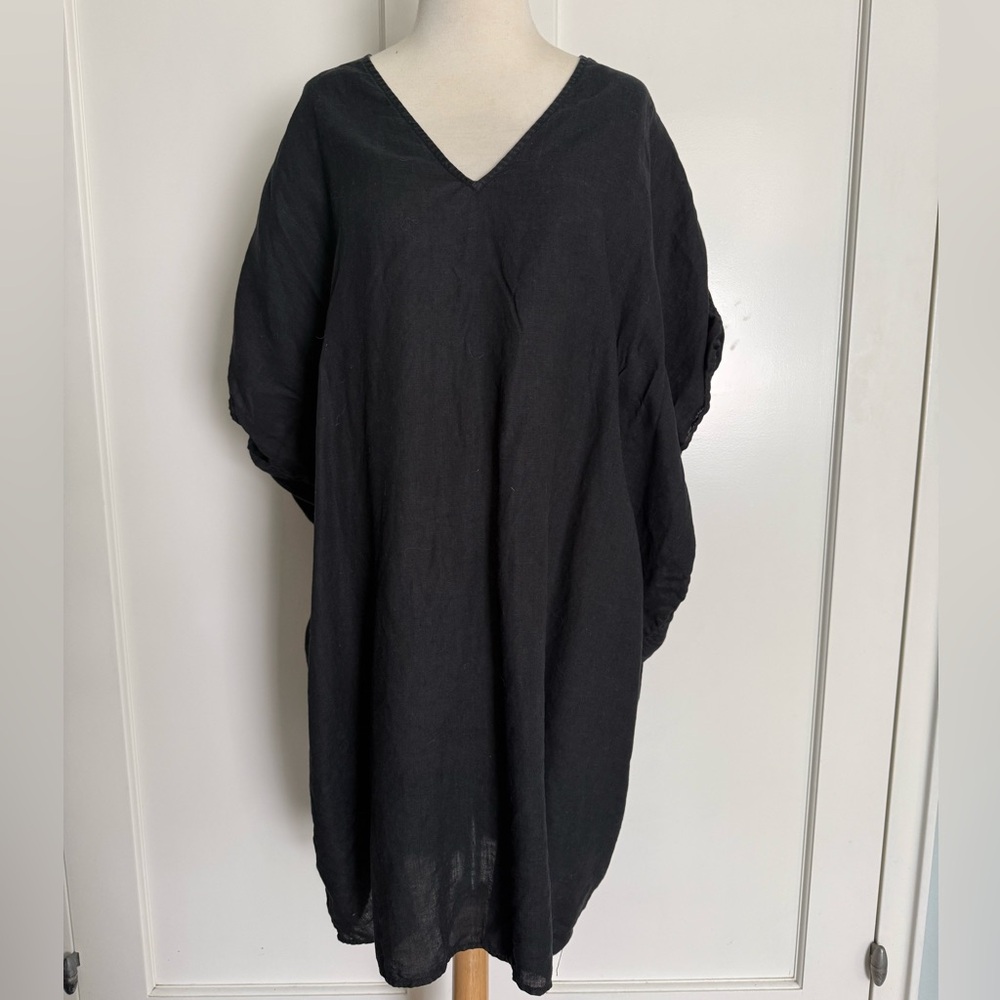James Perse Black V-Neck linen caftan dress